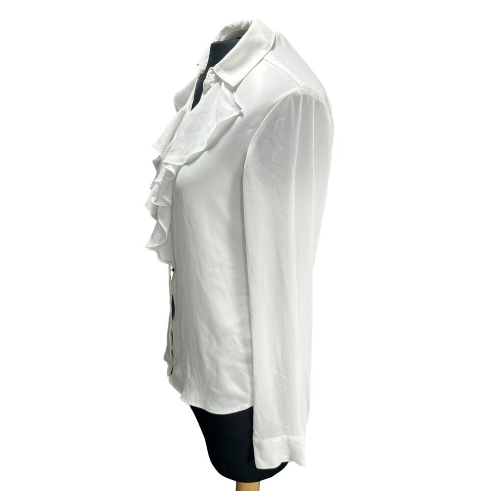 Calvin Klein White Ruffled Button-Down Blouse XS - Picture 2 of 12